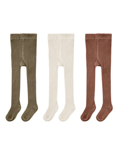 SOLID RIBBED TIGHTS - OLIVE, STONE, WINE